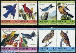Nevis 1985 J.J. Audubon, Birds 4x2v [:], Mint NH, Nature - Birds - Owls - Kingfishers - St.Kitts-et-Nevis ( 1983-...)