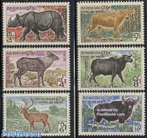 Cambodia 1972 Animals 6v, Mint NH, Nature - Animals (others & Mixed) - Cattle - Deer - Rhinoceros - Camboya