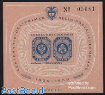 Colombia 1959 Stamp Centenary S/s, Mint NH, 100 Years Stamps - Stamps On Stamps - Sellos Sobre Sellos