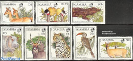 Gambia 1988 Animals & Plants 8v, Mint NH, Nature - Animals (others & Mixed) - Birds - Cat Family - Crocodiles - Flower.. - Gambia (...-1964)