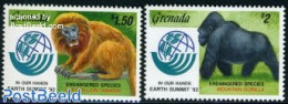 Grenada 1992 UNCED 2v, Mint NH, Nature - Environment - Monkeys - Protección Del Medio Ambiente Y Del Clima