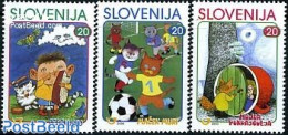 Slovenia 2000 Children Book Illustrations 3v, Mint NH, Nature - Sport - Cats - Football - Art - Children's Books Illus.. - Slovenië