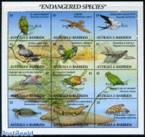 Barbuda 1993 Endangered Species 12v M/s, Mint NH, Nature - Animals (others & Mixed) - Birds - Crocodiles - Reptiles - .. - Barbuda (...-1981)