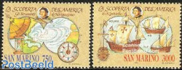 San Marino 1991 Discovery Of America 2v, Mint NH, History - Transport - Various - Explorers - Ships And Boats - Maps - Ongebruikt