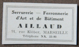 Publicité : Aillaud, Serrurerie, Ferronnerie D'Art Et De Bâtiment, à Marseille, 1951 - Publicités