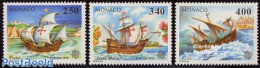 Monaco 1992 Europa, Discovery Of America 3v, Mint NH, History - Transport - Europa (cept) - Explorers - Ships And Boats - Unused Stamps