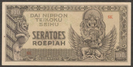 Japanese Occupation Indonesia 100 Rupiah Garuda Visnhu Kencana P-132a 1944 XF+ - Indonesia
