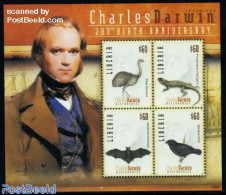 Liberia 2009 Charles Darwin 4v M/s, Mint NH, History - Nature - Explorers - Animals (others & Mixed) - Bats - Birds - .. - Erforscher