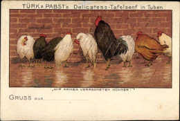 Artiste CPA Wir Armen Verregneten Hühner, Reklame Türk & Pabst's Delicatess Tafelsenf In Tuben - Publicité