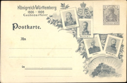 Entier Postal CPA Königreich Württemberg, Centenarfeier 1906, Friedrich I, Wilhelm I, Karl, Wilhelm II - Royal Families