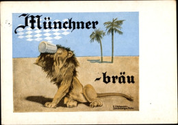 Artiste CPA Olshausen Schönberger, Käthe, Münchner Löwen-Bräu, Reklame, Löwe Mit Bierkrug - Sonstige & Ohne Zuordnung