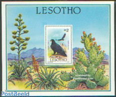 Lesotho 1986 Cactus Flowers S/s, Mint NH, Nature - Birds - Birds Of Prey - Cacti - Cactus