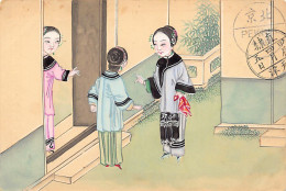 China - Chinese Ladies - Welcoming Guests - HANDPAINTED POSTCARD - Publ. Postal Stationery Chinese Imperial Post  1 Cent - Cina