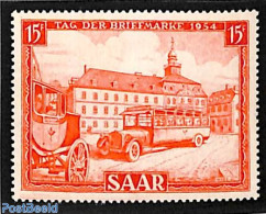 Germany, Saar 1954 Stamp Day 1v, Mint NH, Transport - Stamp Day - Automobiles - Coaches - Tag Der Briefmarke