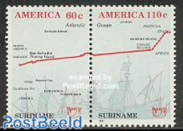 Suriname, Republic 1991 UPAE, Discovery Of America 2v [:], Mint NH, History - Transport - Various - Explorers - U.P.A... - Erforscher