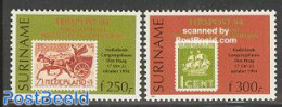 Suriname, Republic 1994 Fepapost 2v, Mint NH, Nature - Transport - Horses - Stamps On Stamps - Ships And Boats - Stamps On Stamps