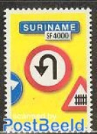 Suriname, Republic 2002 No-turning Traffic Sign 1v, Mint NH, Transport - Traffic Safety - Accidents & Sécurité Routière