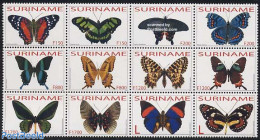 Suriname, Republic 2004 Butterflies 12v, Sheetlet, Mint NH, Nature - Butterflies - Surinam