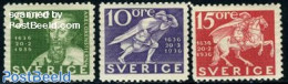 Sweden 1936 300 Years Post 3v Perforated, Mint NH, Nature - Horses - Post - Ongebruikt