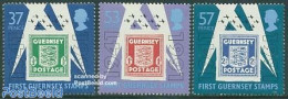 Guernsey 1991 First Stamp 50th Anniversary 3v, Mint NH, History - Transport - Coat Of Arms - Militarism - World War II.. - Militaria