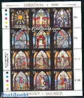 Guernsey 1993 Christmas 12v M/s, Mint NH, Religion - Christmas - Art - Stained Glass And Windows - Noël