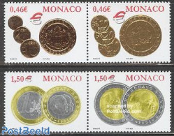 Monaco 2002 Euro Coins 2x2v, Mint NH, History - Nature - Various - Europa Hang-on Issues - Horses - Money On Stamps - Neufs