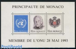 Monaco 1993 UNO Membership S/s, Mint NH, History - Coat Of Arms - United Nations - Ongebruikt
