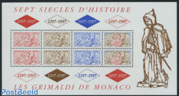 Monaco 1997 Grimaldi Dynasty S/s, Mint NH, History - Nature - Knights - Horses - Stamps On Stamps - Ungebraucht