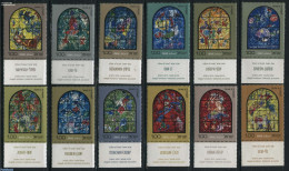 Israel 1973 Chagall Glass Paintings 12v, Mint NH, Art - Stained Glass And Windows - Nuevos (con Tab)