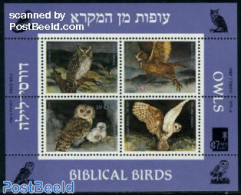 Israel 1987 Biblical Birds S/s, Mint NH, Nature - Religion - Birds - Birds Of Prey - Owls - Bible Texts - Ongebruikt (met Tabs)