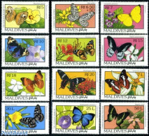 Maldives 1993 Butterflies & Flowers 12v, Mint NH, Nature - Butterflies - Flowers & Plants - Maldive (1965-...)