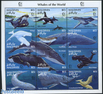 Maldives 1995 Singapore 95, Whales 12v M/s, Mint NH, Nature - Sea Mammals - Maldivas (1965-...)