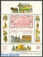 Denmark 1987 Hafnia 87 S/s, Mint NH, Sport - Transport - Cycling - Post - Stamps On Stamps - Railways - Ongebruikt