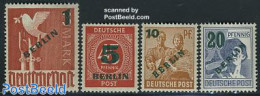 Germany, Berlin 1949 Overprints 4v, Mint NH, Nature - Various - Birds - Agriculture - Unused Stamps