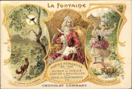 Lithographie Schriftsteller Jean De La Fontaine, Reklame, Chocolat Lombart, La Renard Et Le Corbeau - Pubblicitari