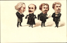 Lithographie Vier Männer, Komponist Liszt, Schriftsteller Und Politiker Teófilo Braga - Sonstige & Ohne Zuordnung