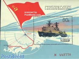 Russia, Soviet Union 1977 Arctic Travel S/s, Mint NH, History - Science - Transport - Flags - The Arctic & Antarctica .. - Nuovi