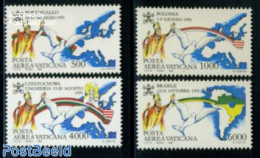 Vatican 1992 Pope World Travels 4v, Mint NH, Nature - Religion - Various - Birds - Religion - Maps - Pigeons - Unused Stamps