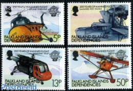 South Georgia / Falklands Dep. 1983 Aviation Bi-centenary 4v, Mint NH, Transport - Helicopters - Aircraft & Aviation - Helicópteros