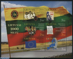 Lithuania 2009 1000 Years Lithuania 6v M/s, Mint NH, History - Various - Europa Hang-on Issues - Flags - Maps - European Ideas