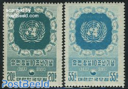 Korea, South 1955 10 Years UNO 2v, Mint NH, History - United Nations - Corée Du Sud