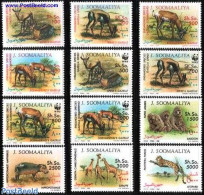 Somalia 1992 Animals 12v, Mint NH, Nature - Animals (others & Mixed) - Cat Family - Giraffe - Hippopotamus - Monkeys -.. - Somalië (1960-...)