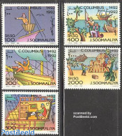 Somalia 1992 Discovery Of America 5v, Mint NH, History - Transport - Explorers - Ships And Boats - Explorers