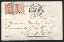 Par 5 Réis By D. Carlos 1906 Obliterated Railway Tracks 'Ambulância Leste 1'. Postcard Chalet Cannas Campo Grande, Lisbo - Lettres & Documents
