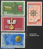 Switzerland 1954 Mixed Issue 4v, Mint NH, Nature - Sport - Transport - Various - Gardens - Football - Ships And Boats .. - Unused Stamps