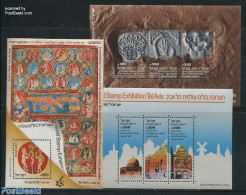 Israel 1985 Israphil 3 S/s, Mint NH, History - Various - Archaeology - Mills (Wind & Water) - Textiles - Art - Sculpture - Ongebruikt (met Tabs)