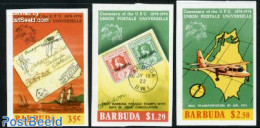 Barbuda 1974 UPU Centenary 3v Imperforated, Mint NH, Transport - Various - Stamps On Stamps - U.P.U. - Aircraft & Avia.. - Briefmarken Auf Briefmarken