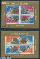 Romania 1988 Olympic Winners 2 S/s, Mint NH, Sport - Boxing - Kayaks & Rowing - Olympic Games - Swimming - Unused Stamps