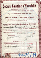 SOCIÉTÉ COLONIALE D'ÉLECTRICITÉ; Certificat D'Inscription - Africa