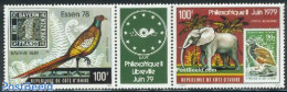 Ivory Coast 1978 Philexafrique/Essen 78 2v With Tab [:T:], Mint NH, Nature - Birds - Elephants - Stamps On Stamps - Neufs